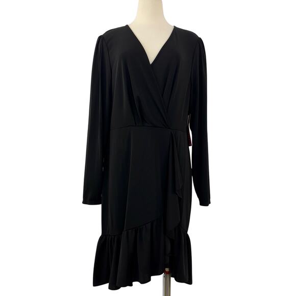 Ralph Lauren Surplice Wrap Front Ruffle Stretch Jersey Dress Black 16 NWT - Picture 1 of 10